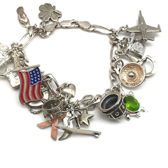 Vintage 925 Sterling Silver Full Loaded Charm Bracelet 7" - Picture 3 of 8